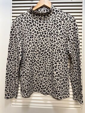 croft & barrow Cream and Black Leopard Print Turtleneck
